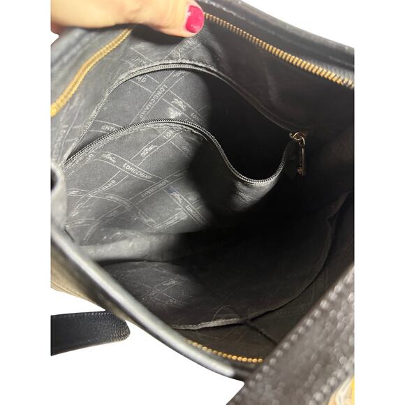 Longchamp Foulonné Medium Leather Crossbody Bag – Black Pebbled Leather Handbag - Picture 9 of 12